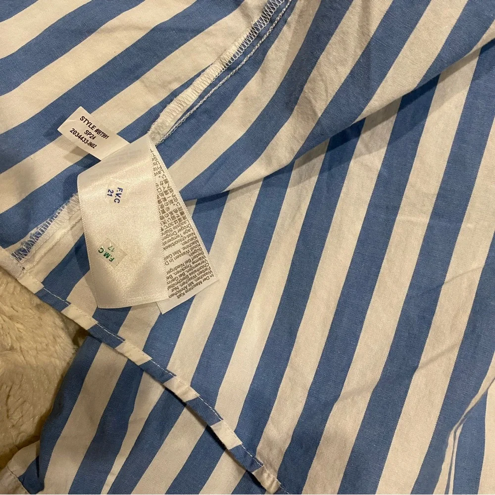 J Crew White with Blue Striped Women's Button Down Cotton Shirt size Large